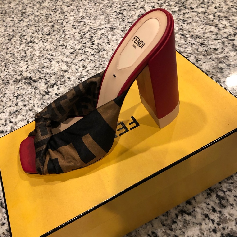 Authentic Sabot Logo Satin & Red Leather Slide